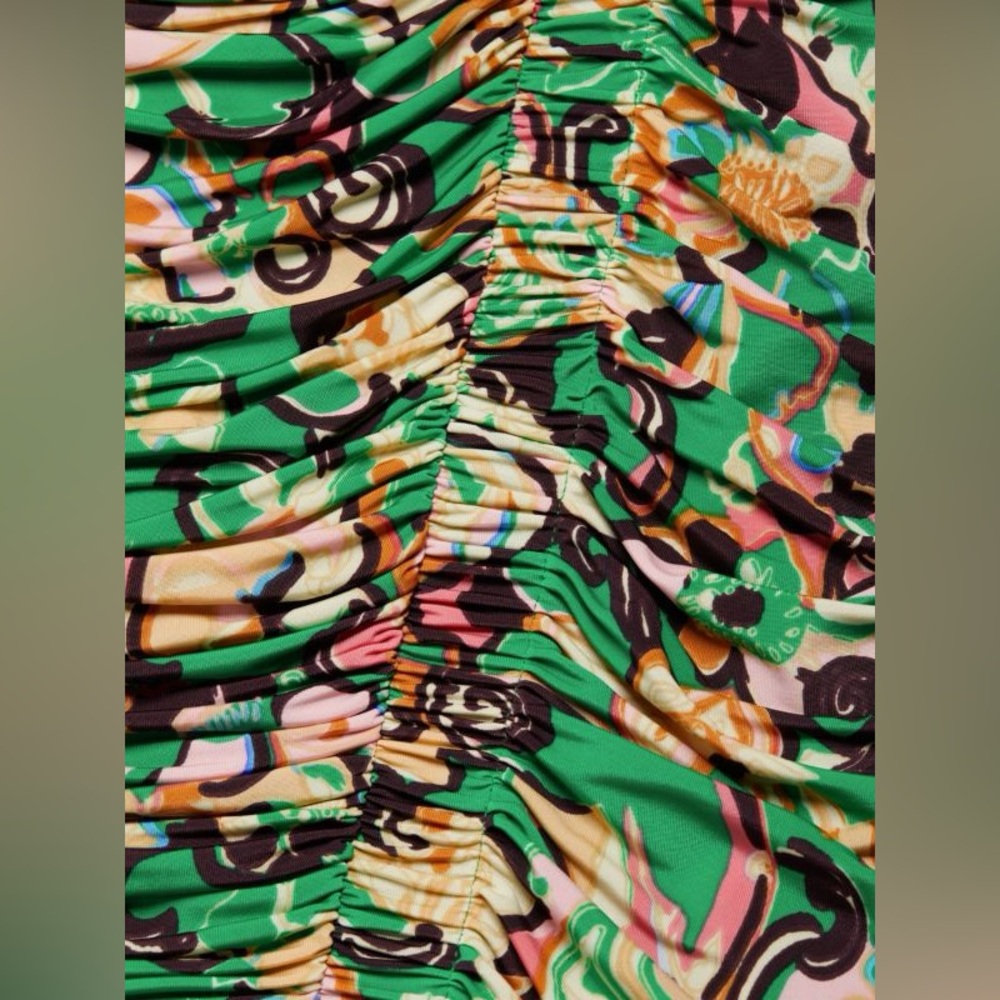 NWT A.L.C. Kiki Green Floral Ruched Stretch Dress Size Large - Picture 5 of 11